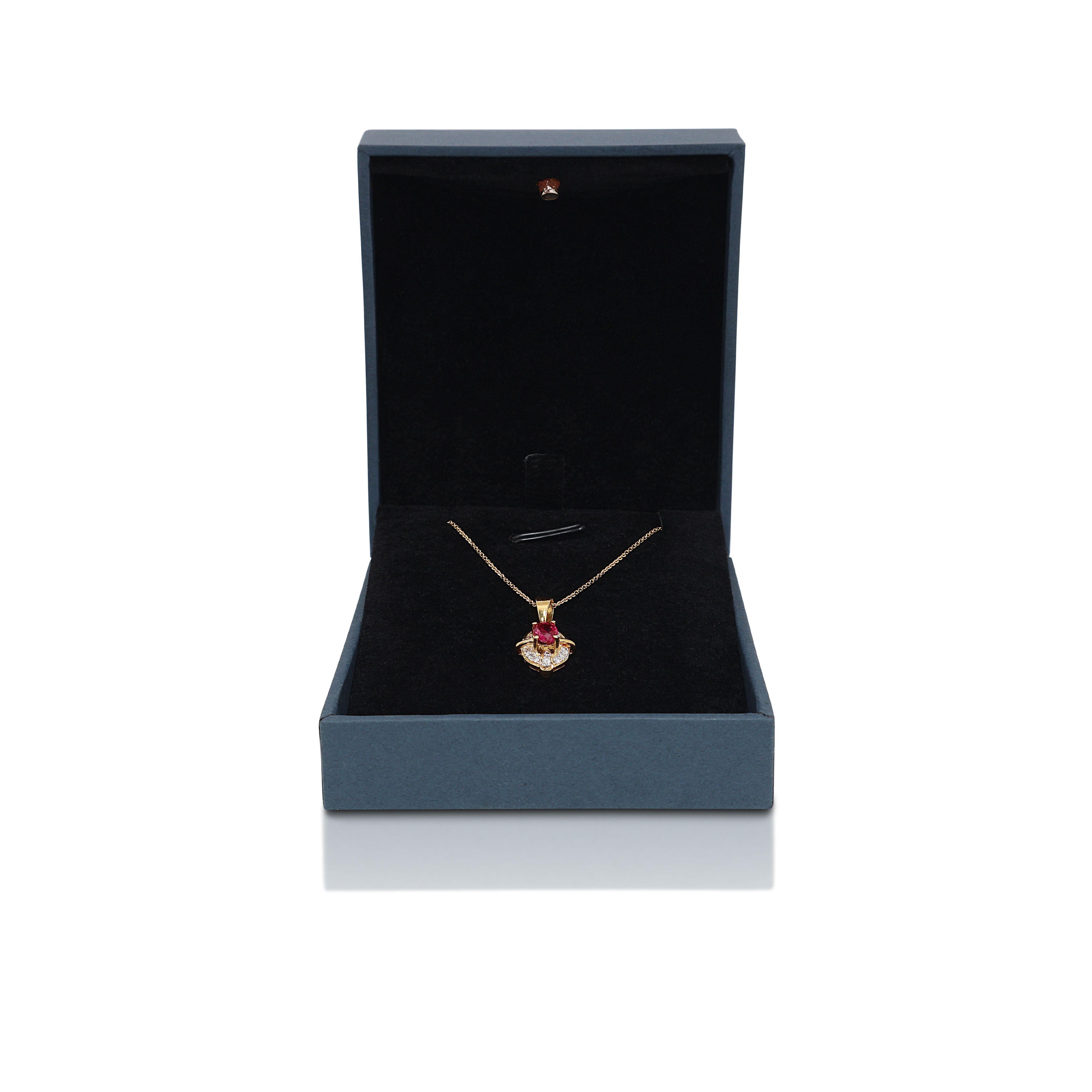 18K Yellow Gold Ruby and Diamond Pendant For Sale 4