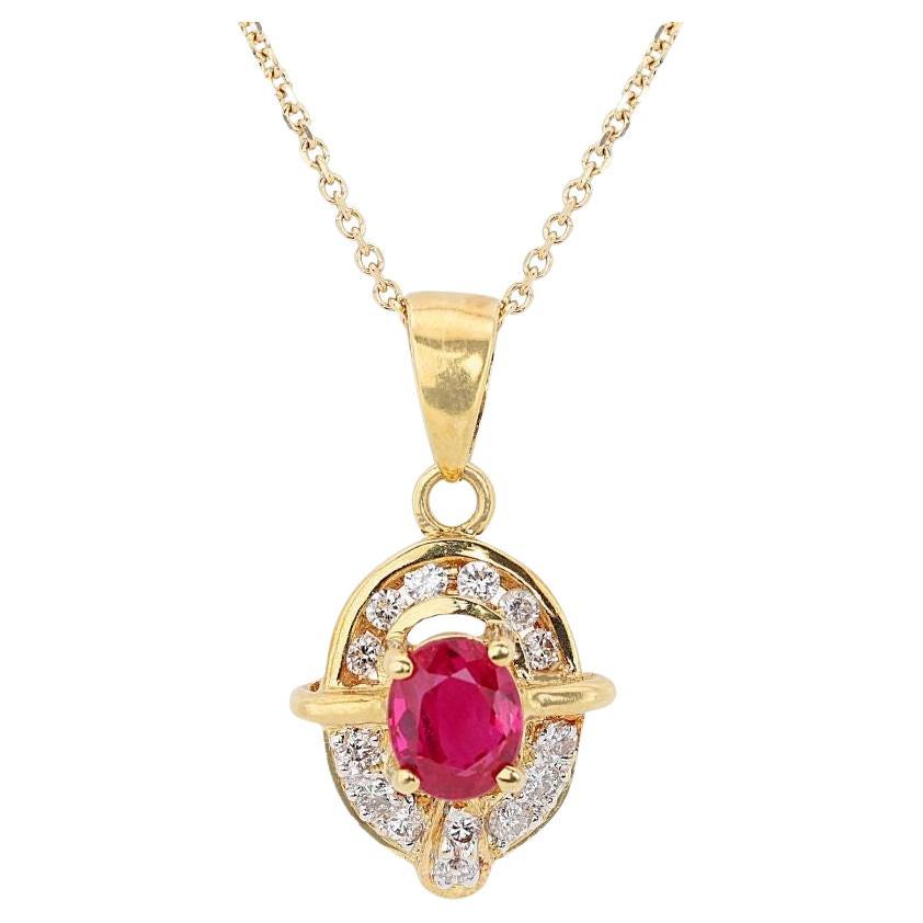 18K Yellow Gold Ruby and Diamond Pendant For Sale