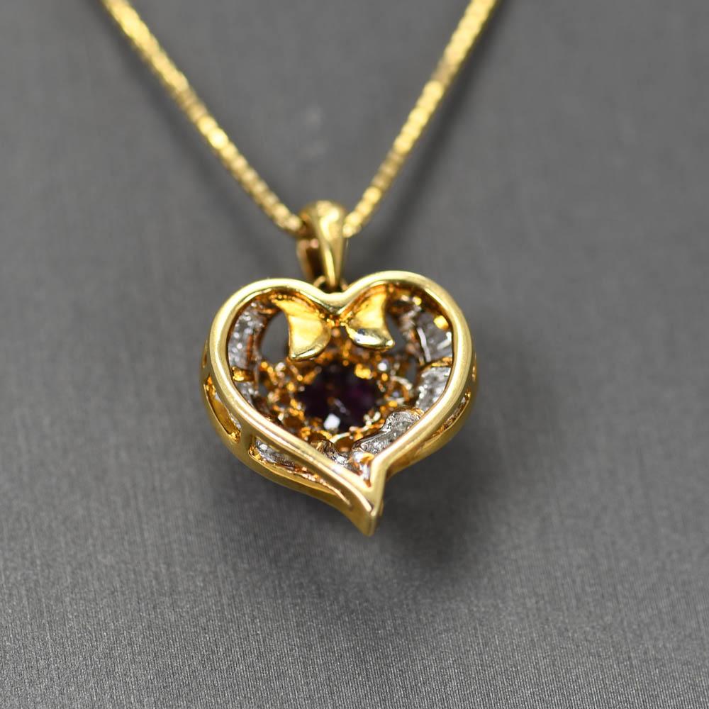 18K Yellow Gold Ruby and Diamond Pendant Necklace 7.8g In Excellent Condition For Sale In Laguna Beach, CA