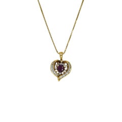 18K Yellow Gold Ruby and Diamond Pendant Necklace 7.8g