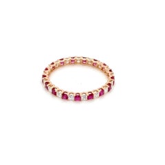 18k Yellow Gold Ruby and Diamond Princess Cut Eternity Engagement Ring