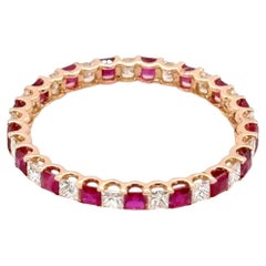 18k Yellow Gold Ruby and Diamond Princess Cut Eternity Engagement Ring