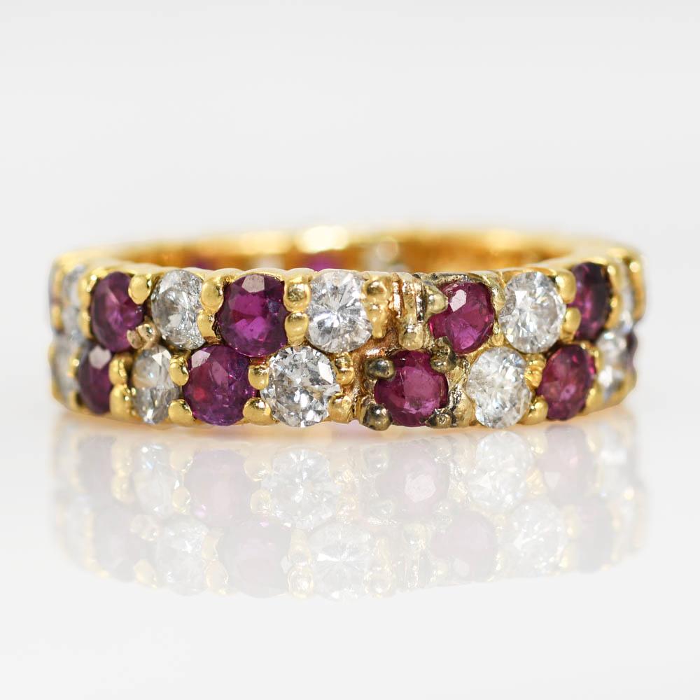 18K Yellow Gold Ruby and Diamond Ring, 5.3g, 1.00tdw In Excellent Condition For Sale In Laguna Beach, CA