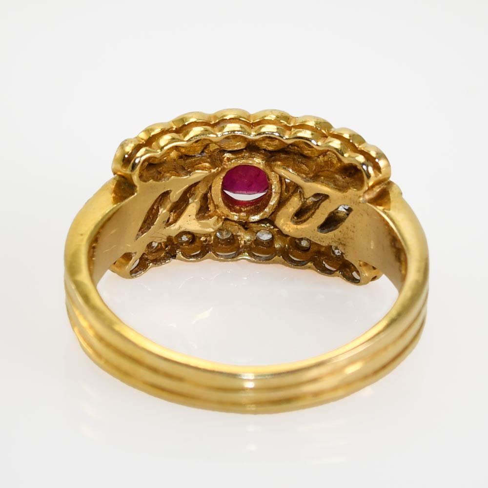 Round Cut 18k Yellow Gold Ruby and Diamond Ring .75tcw 4.9gr For Sale