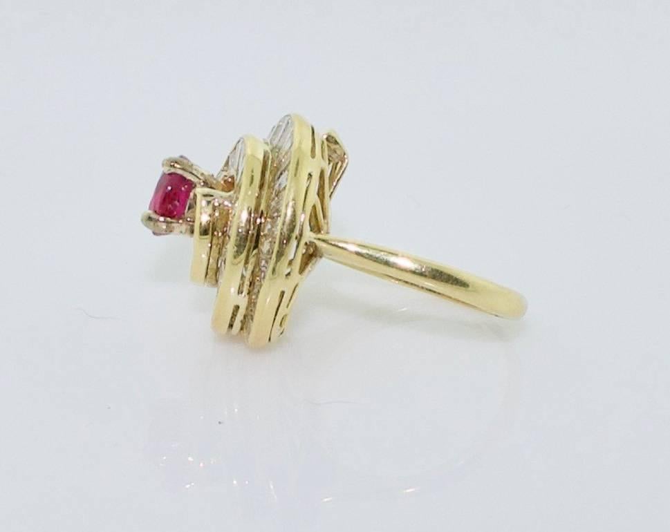 Women's or Men's 18 Karat Yellow Gold Ruby and Diamond Ring, circa 1970s For Sale