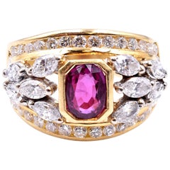 18 Karat Yellow Gold Ruby and Diamond Ring