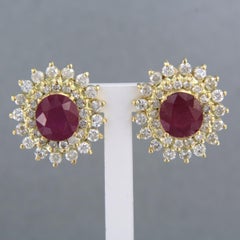18k Yellow Gold Ruby and Diamond Stud Earrings, 2.80ct Rubies