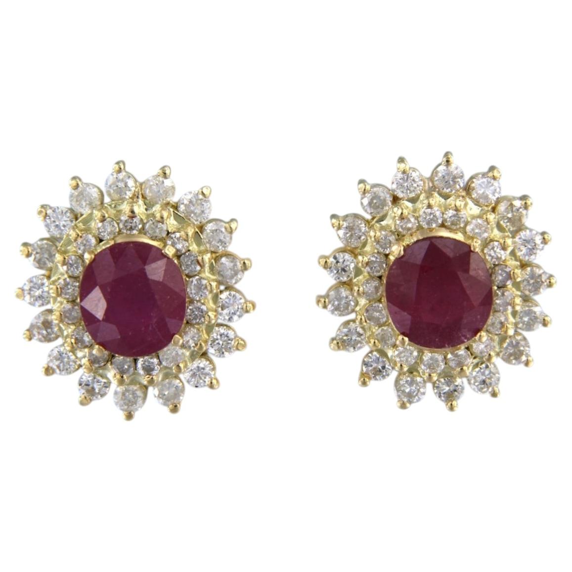 18k Yellow Gold Ruby and Diamond Stud Earrings, 2.80ct Rubies