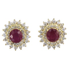 18k Yellow Gold Ruby and Diamond Stud Earrings, 2.80ct Rubies