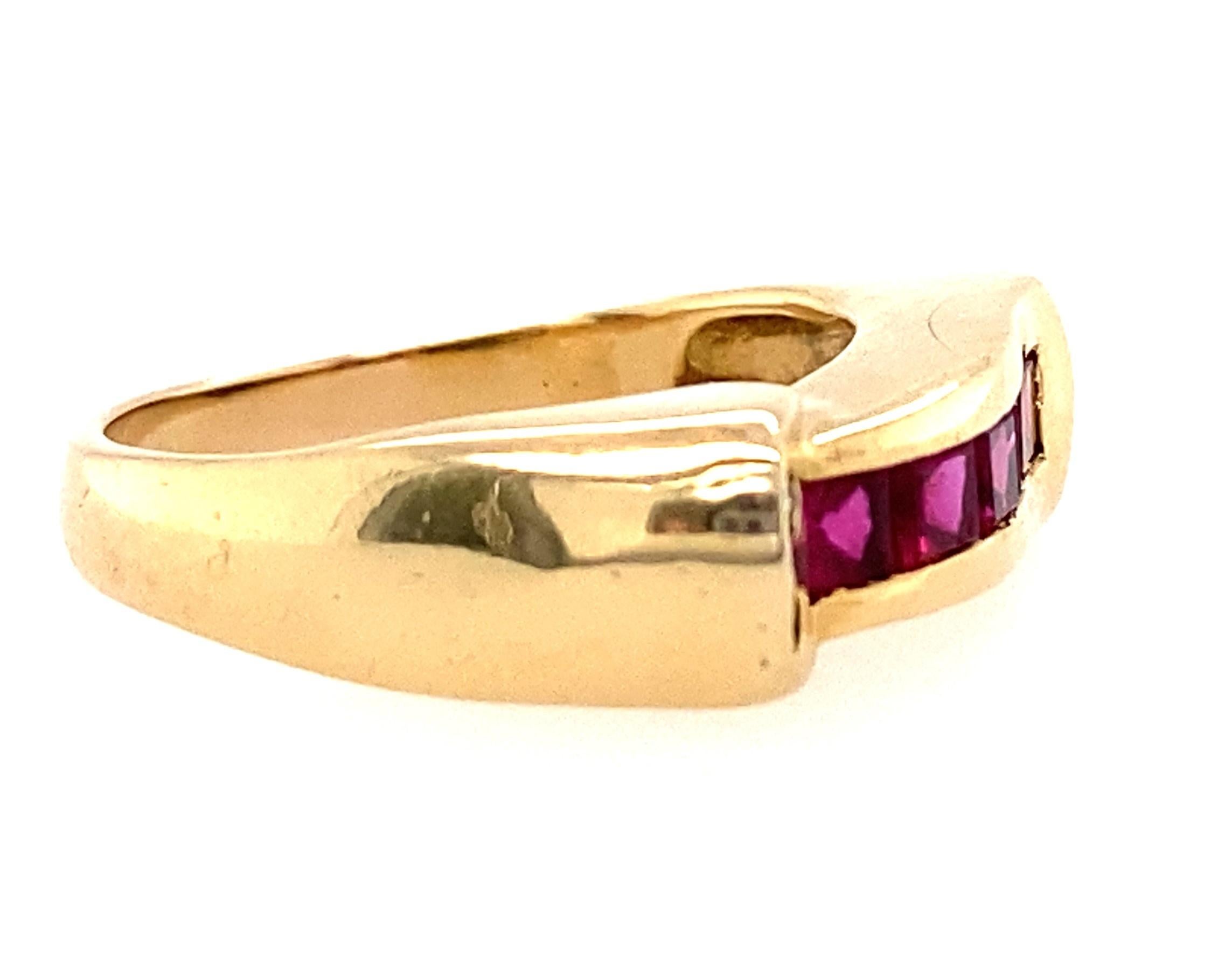 18k Yellow Gold Ruby and Diamond Tank Ring Retro 1940s In Good Condition In Towson, MD