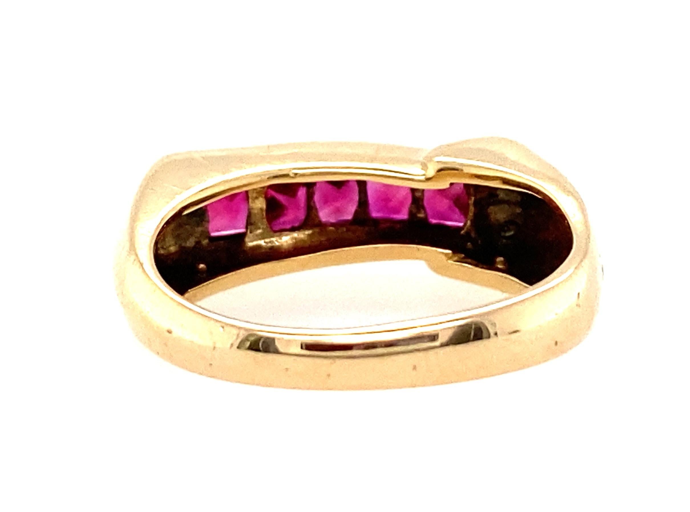 Women's or Men's 18k Yellow Gold Ruby and Diamond Tank Ring Retro 1940s
