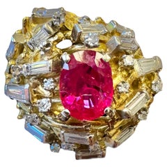 18K Yellow Gold Ruby and Diamond Textured Cocktail Ring