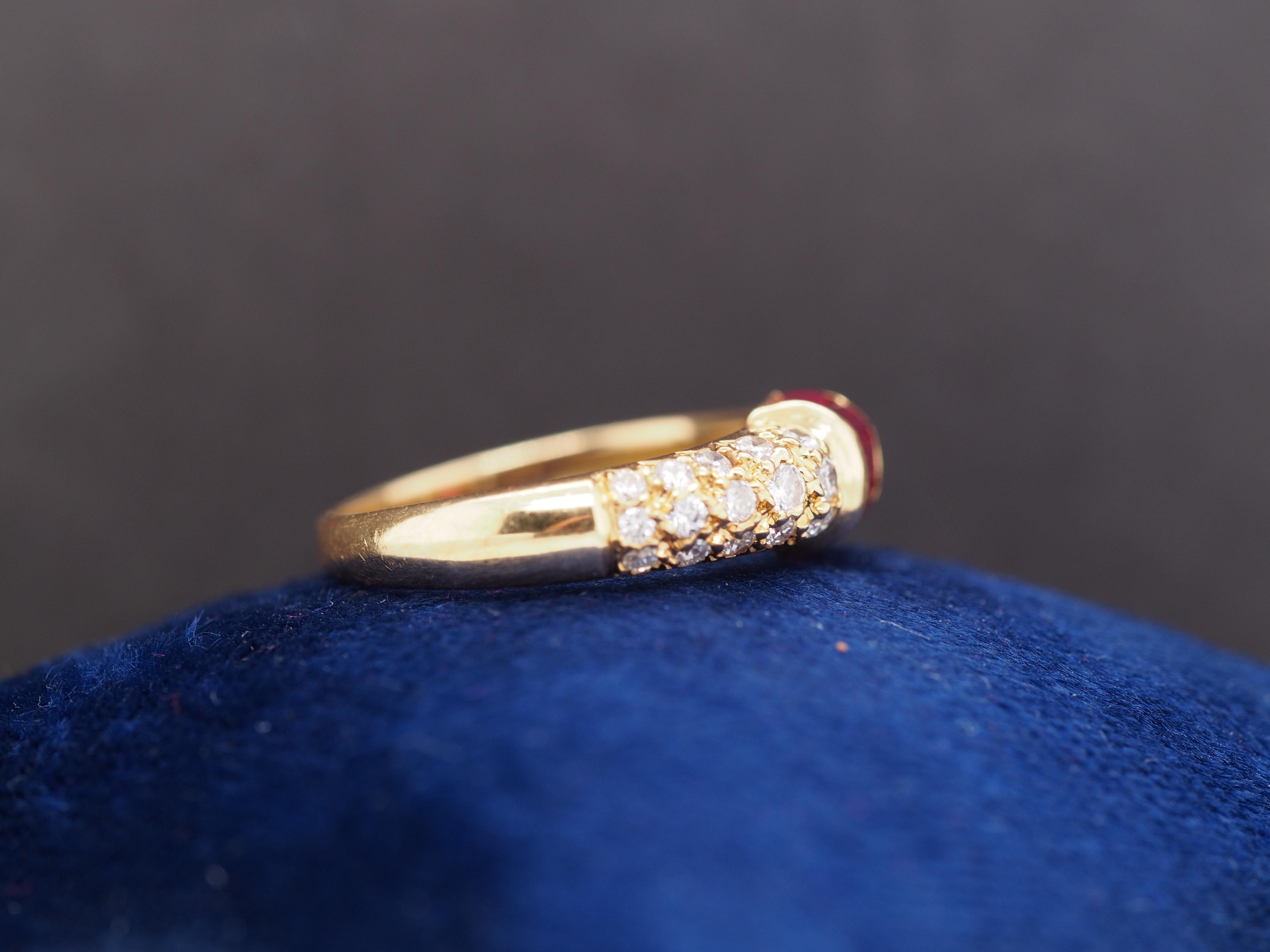Contemporary 18K Yellow Gold Ruby and Diamond Wedding Band For Sale