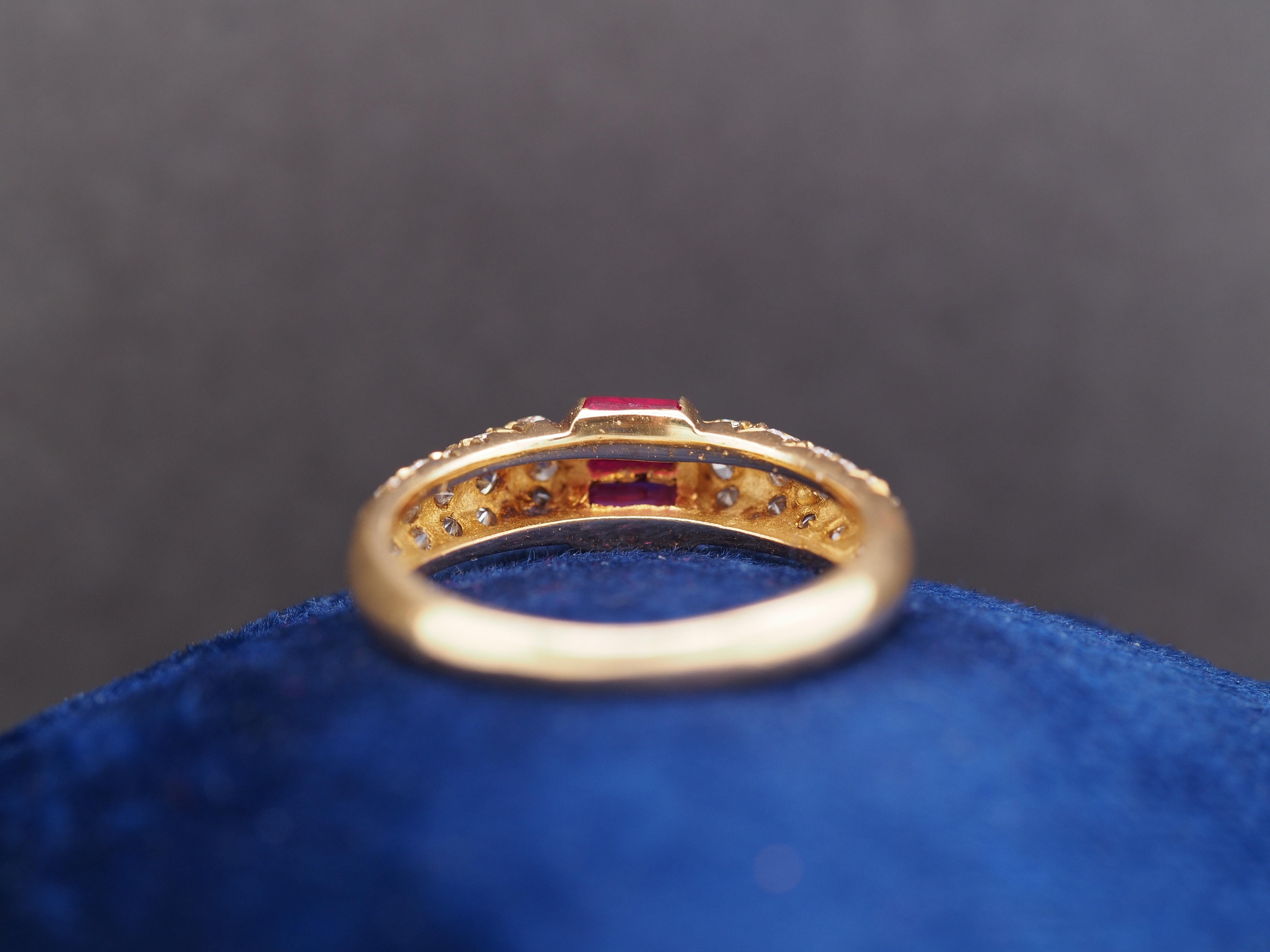 Baguette Cut 18K Yellow Gold Ruby and Diamond Wedding Band For Sale