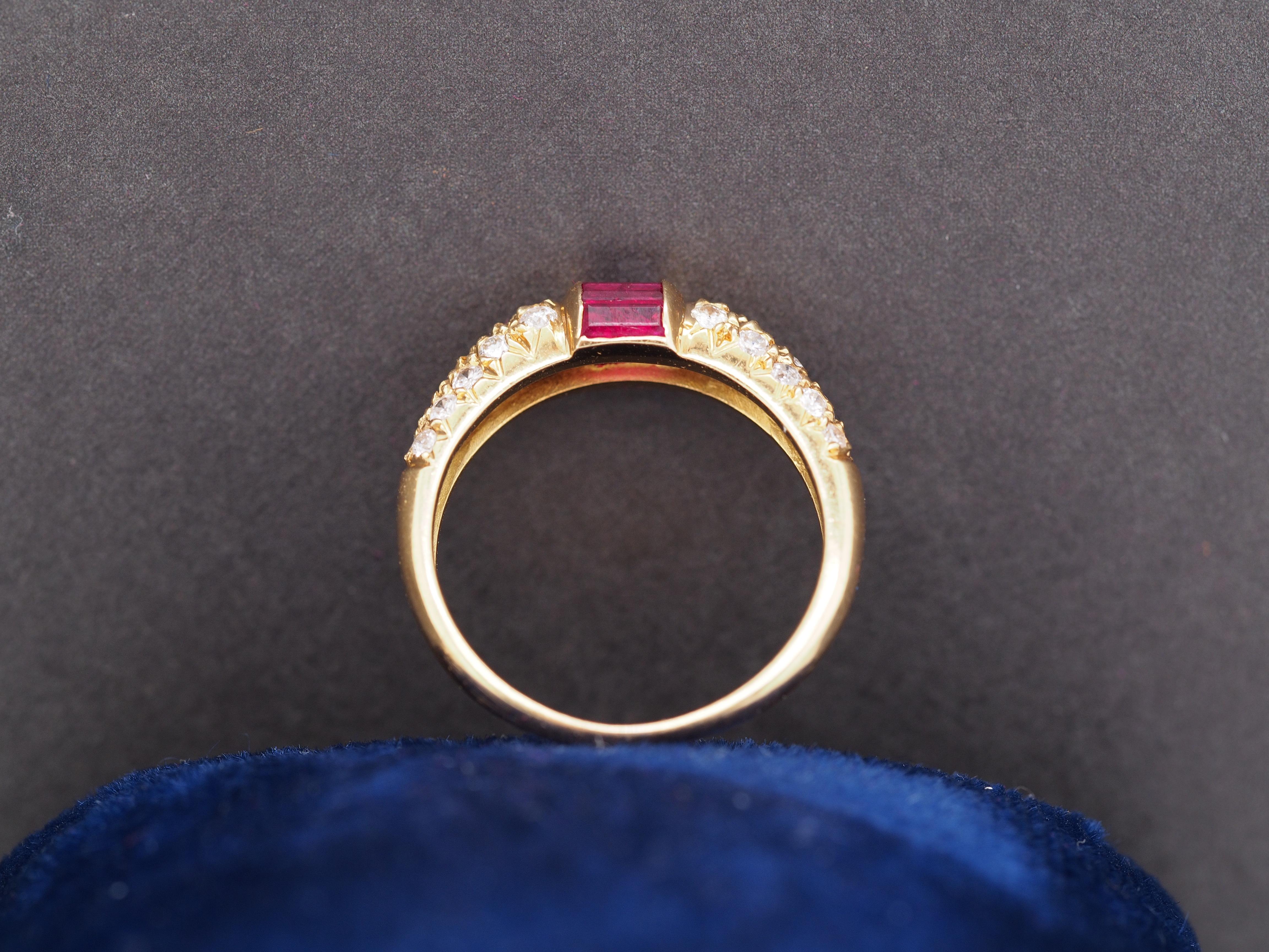 Women's 18K Yellow Gold Ruby and Diamond Wedding Band For Sale