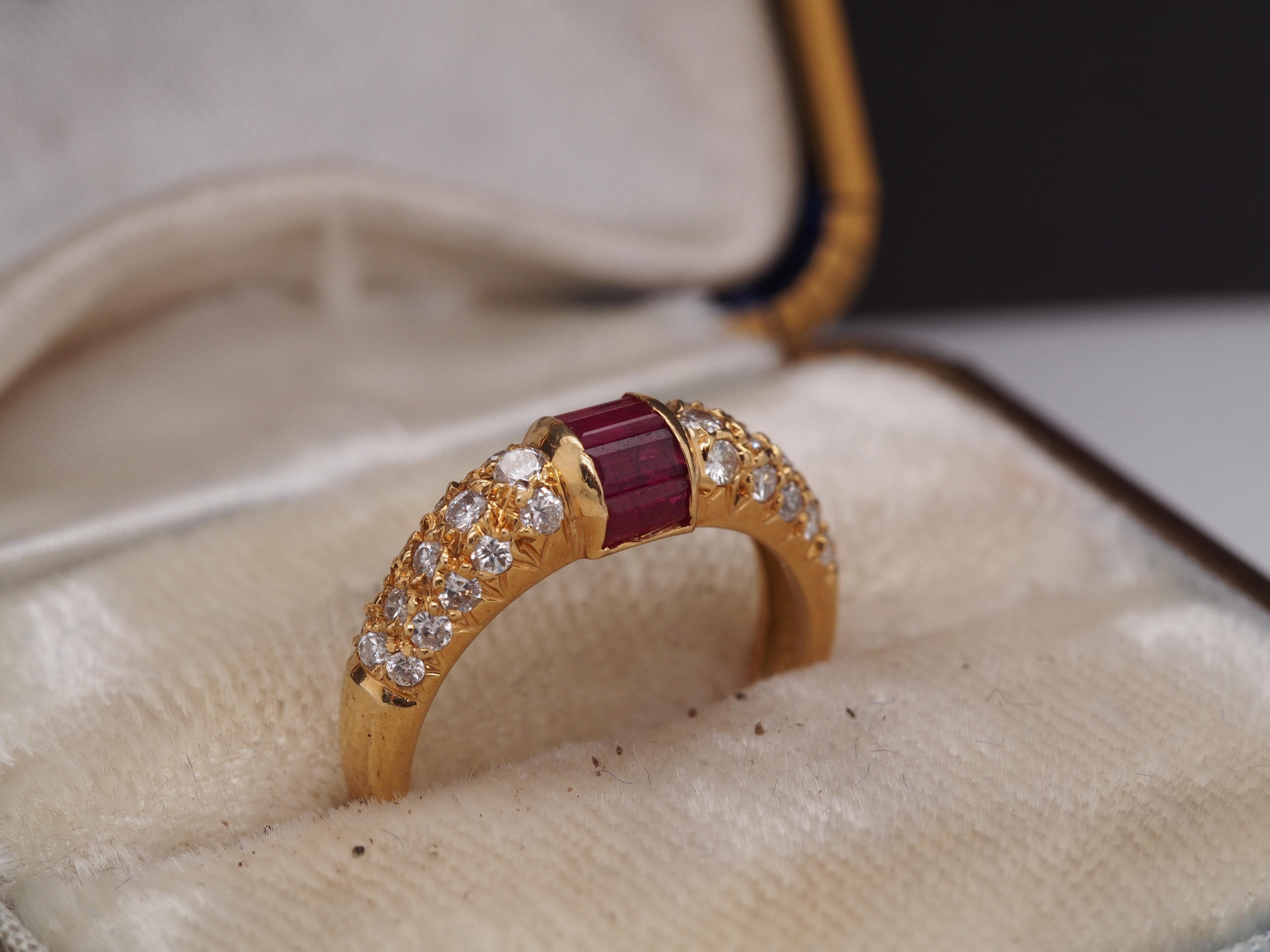 18K Yellow Gold Ruby and Diamond Wedding Band For Sale 1