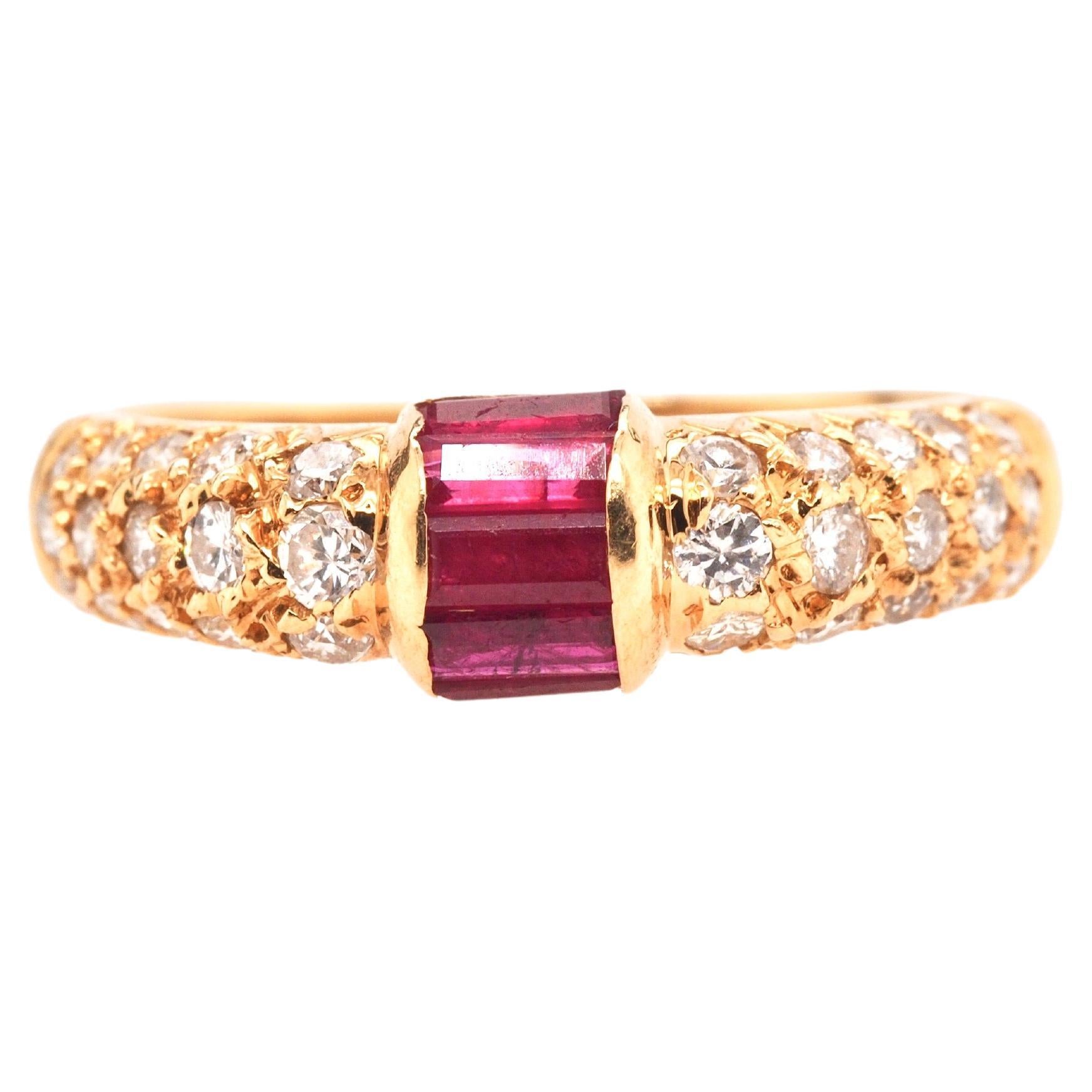 18K Yellow Gold Ruby and Diamond Wedding Band For Sale