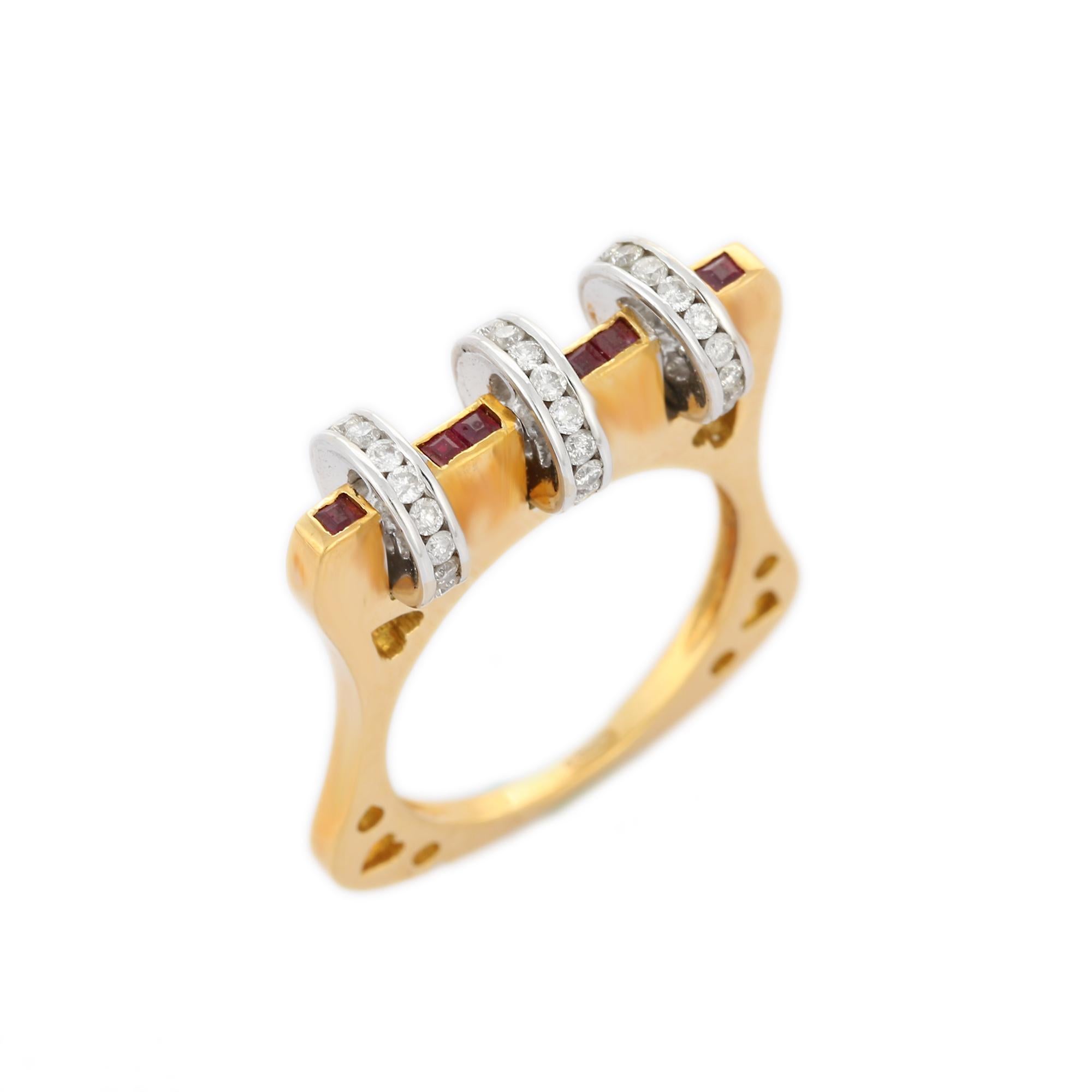 En vente :  Bague de mariage en or jaune 18 carats, rubis et diamants 7