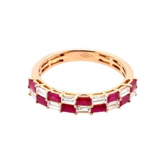 18k Yellow Gold Ruby Baguette Cts 0.65 Diamond Baguette Cts 0.46 Eternity Ring