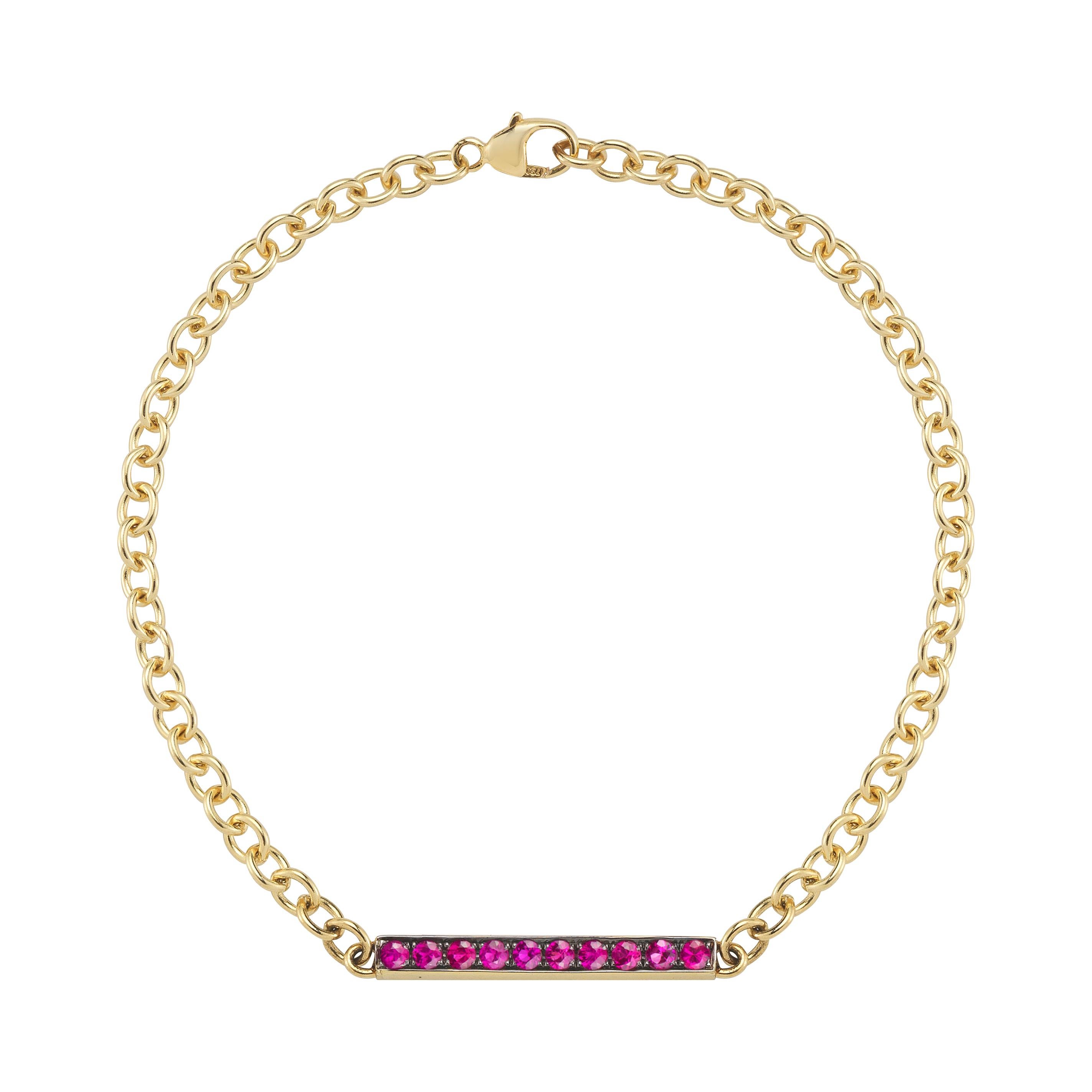 18 Karat Yellow Gold Ruby Bar Bracelet For Sale