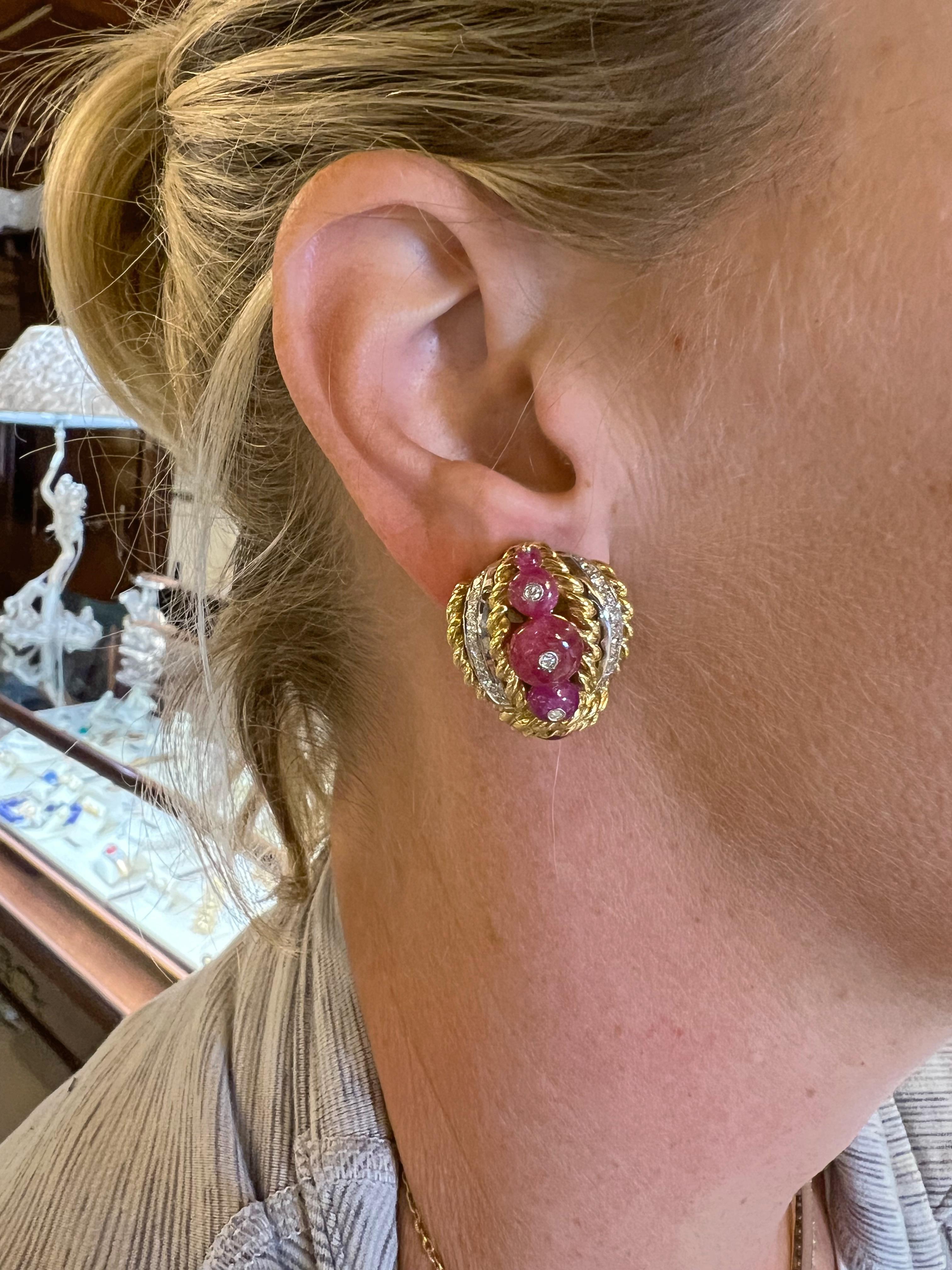 Giovane 18k Yellow Gold Ruby Bead Diamond Earrings 1