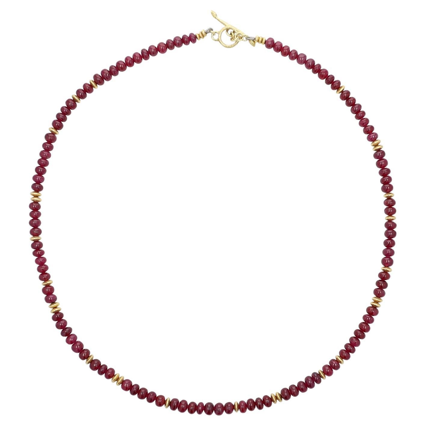 18K Yellow Gold Ruby Bead Necklace by Barbara Heinrich