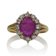 18K Yellow Gold Ruby Cabochon & Diamond Ring 6.7g 18K Yellow Gold Ruby Cabochon & Diamond Ring 6.7g