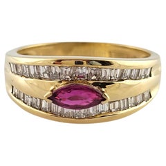 18K Yellow Gold Ruby & Diamond Band Ring Size 6 #14762