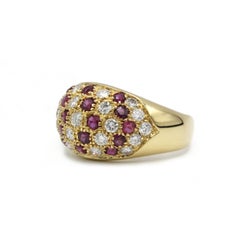 18K Yellow Gold Ruby & Diamond Bombe Band Ring—21 Diamonds .70 ct, 18 Rubies .60