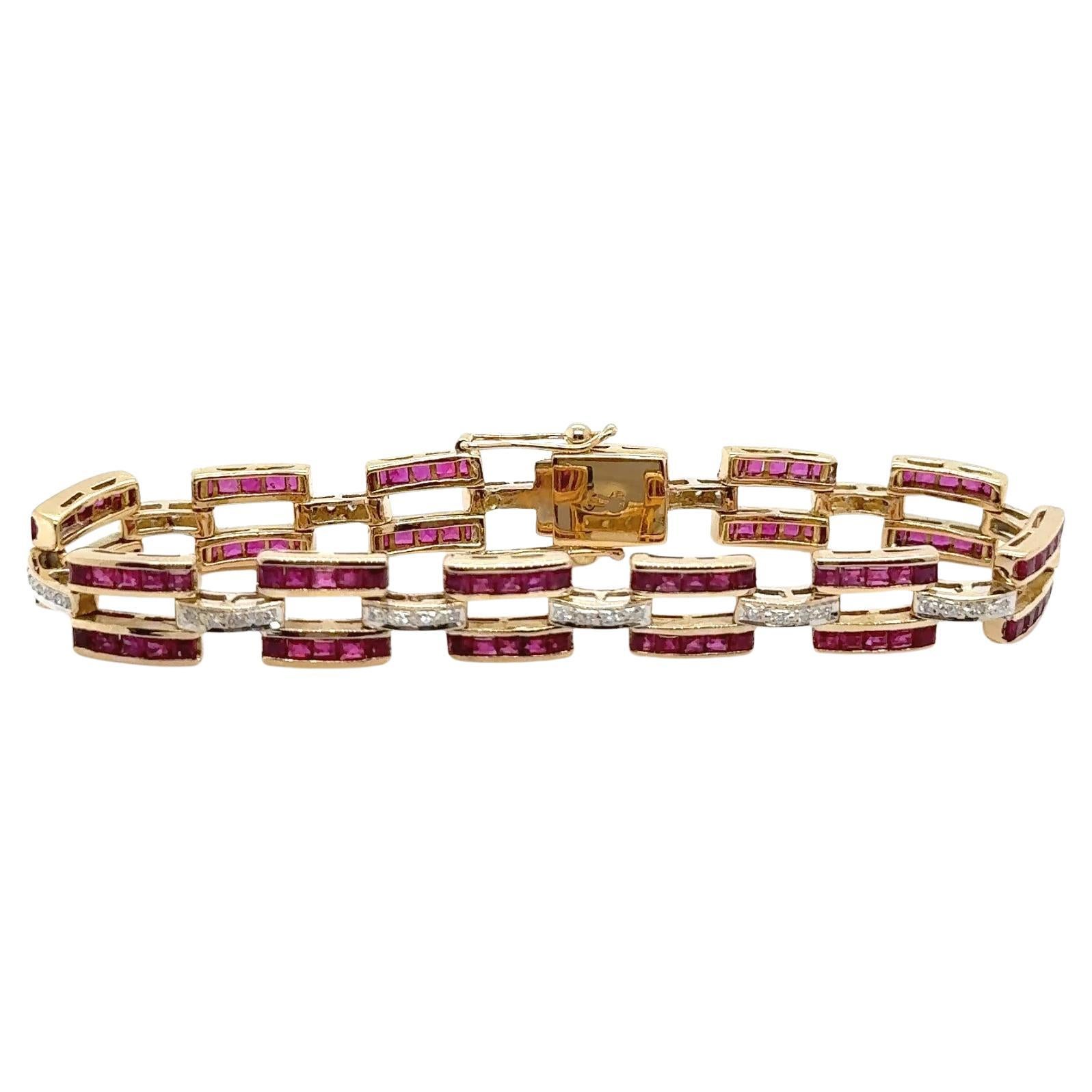 18K Yellow Gold Ruby Diamond Bracelet
