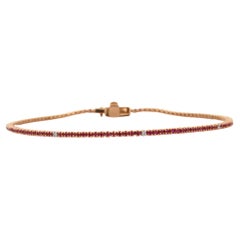 18k Solid Yellow Gold Stackable Dainty Round Ruby Diamond Tennis Bracelet