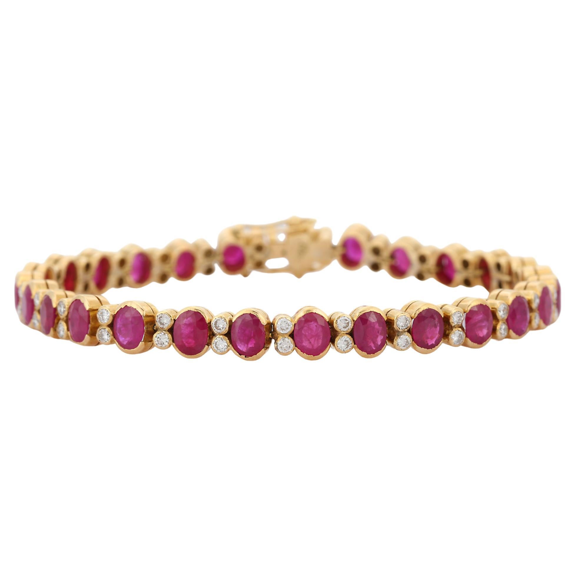Bracelet en or jaune 18 carats avec rubis et diamants en vente