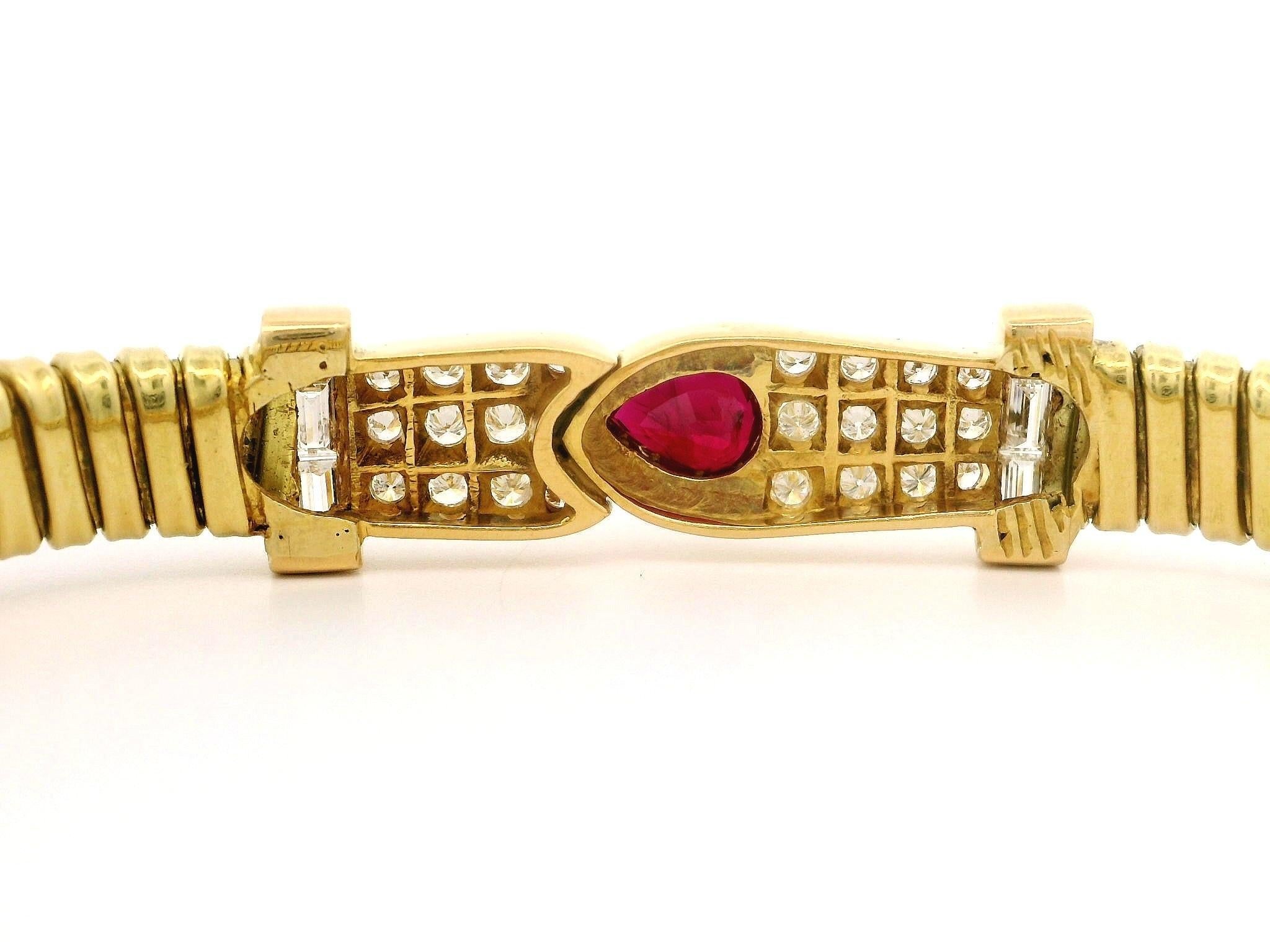 Bracelet en or jaune 18k avec rubis et diamants en forme d'accordéon Tubogas ID Like Link Bon état - En vente à Montclair, NJ