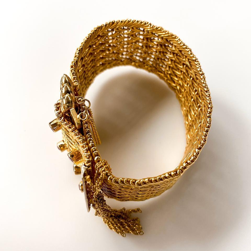 Modern 18 Karat Yellow Gold Ruby and Diamond Fringe Buckle Bracelet