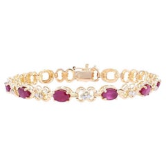 18k Yellow Gold Ruby 
Diamond Link Bracelet, Oval Cut 3.88ctw