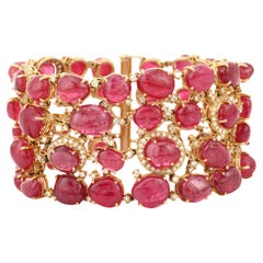 18kt Solid Yellow Gold 207.68 Carat TW Ruby Bracelet with 7.72 CTW Diamonds