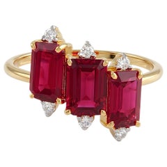 18K Yellow Gold Ruby Doublet Ring with Diamonds, By Tresor Collection