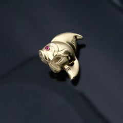 Spilla-pendente con pesce rubino in oro giallo 18K - Gioielli con animali