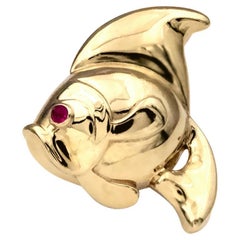 18K Yellow Gold Ruby Fish Brooch-Pendant – Animal Jewelry