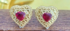 18K Yellow Gold Ruby 'Heart' Stud Earrings