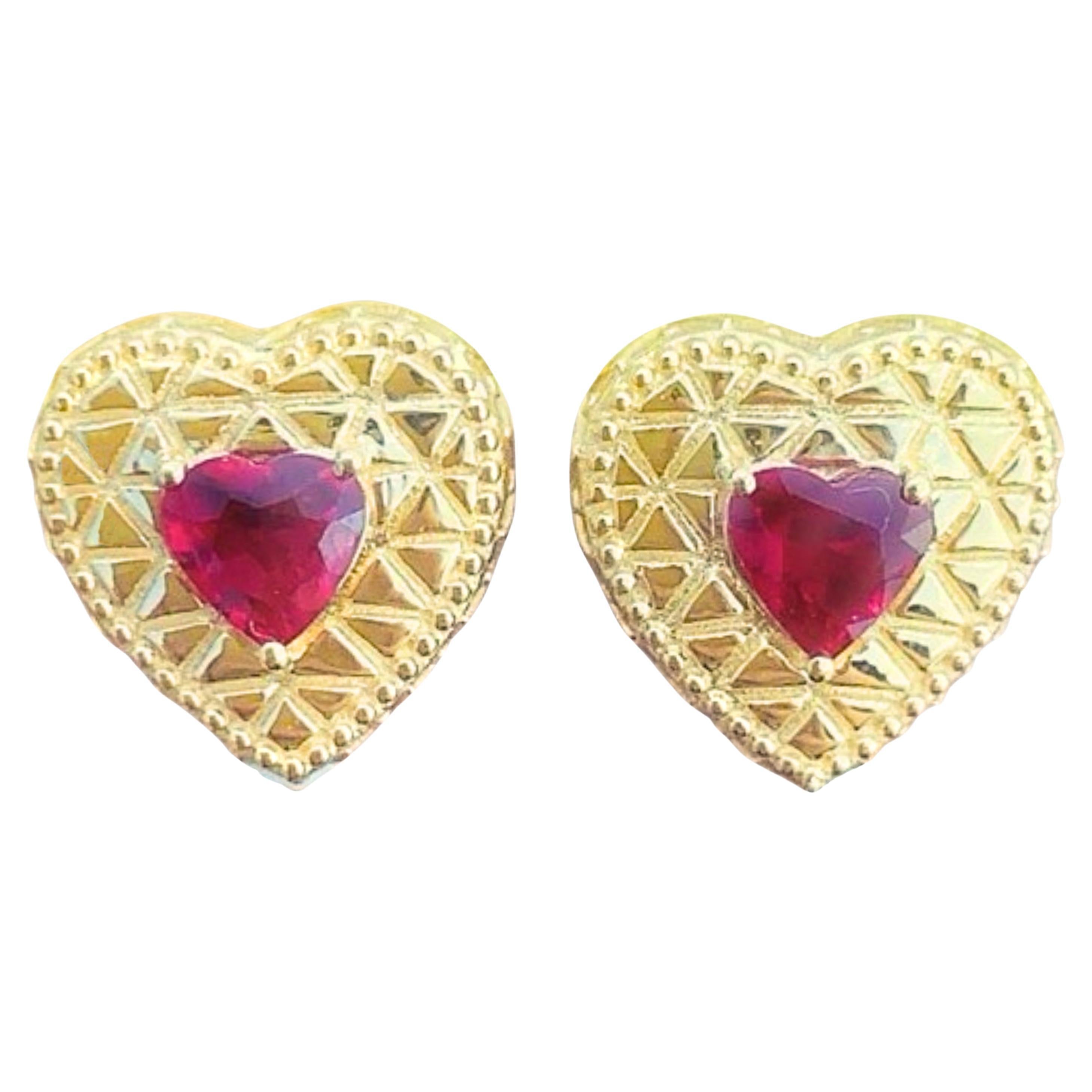 18K Yellow Gold Ruby 'Heart' Stud Earrings