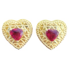 18K Yellow Gold Ruby 'Heart' Stud Earrings