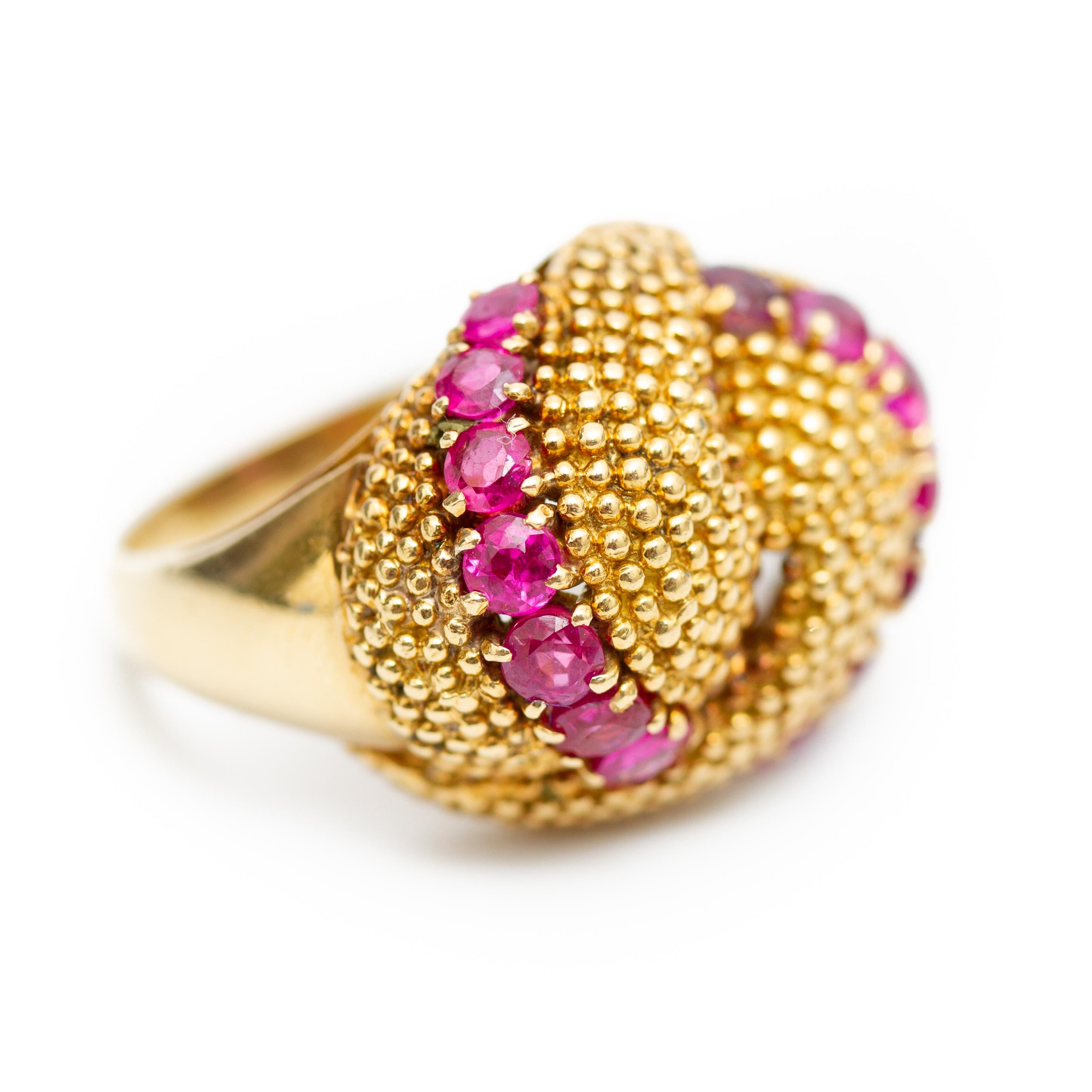 Brilliant Cut 18 Karat Yellow Gold Ruby Italian Domed Ring