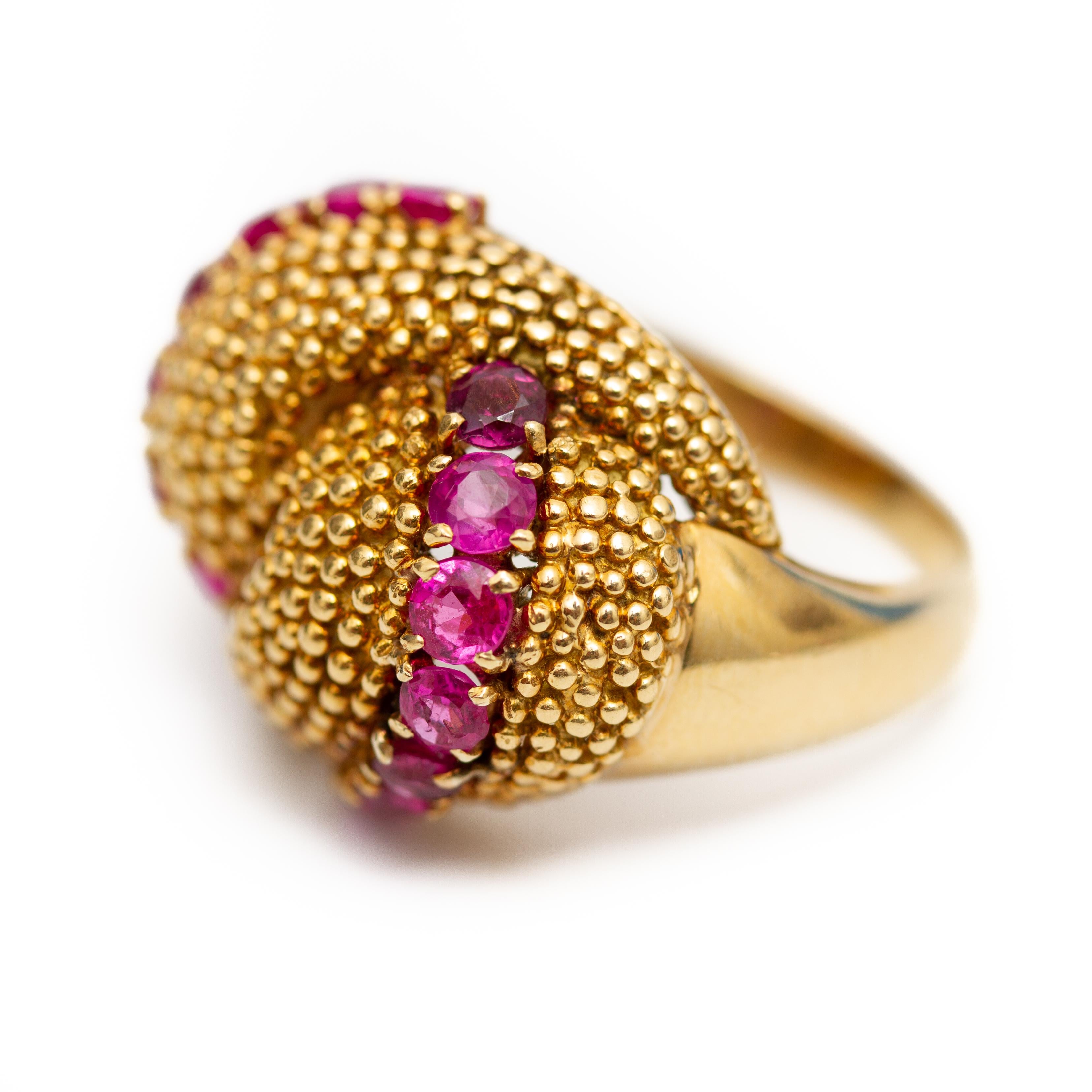 18 Karat Yellow Gold Ruby Italian Domed Ring In Good Condition In Kingston, NY