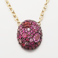 18k Yellow Gold Ruby, Pink Sapphire, Pink Tourmaline Nugget Pendant Necklace