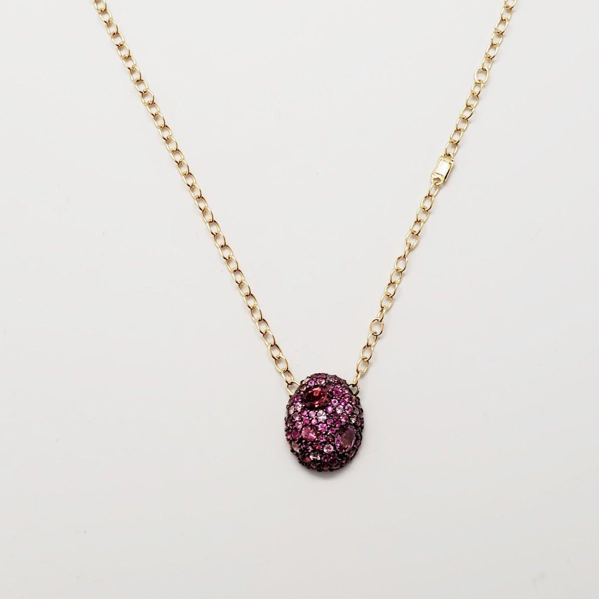 Women's 18k Yellow Gold Ruby, Pink Sapphire, Pink Tourmaline Nugget Pendant Necklace For Sale