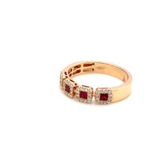18k Yellow Gold Ruby Princess Cut Cts 0.26 and Diamond Round Cts 0.18 Engagement