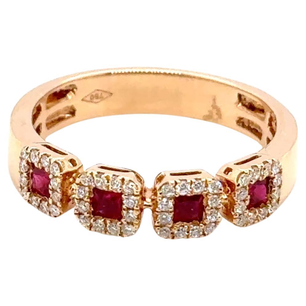 18k Yellow Gold Ruby Princess Cut Cts 0.26 and Diamond Round Cts 0.18 Engagement For Sale