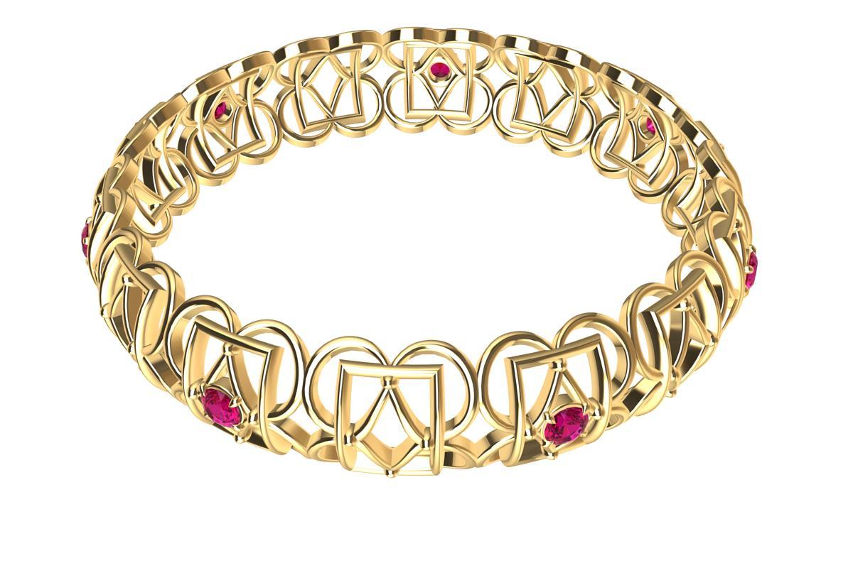 Taille ronde Bracelet en or jaune 18 carats Rubis Rectangle Rhombus en vente
