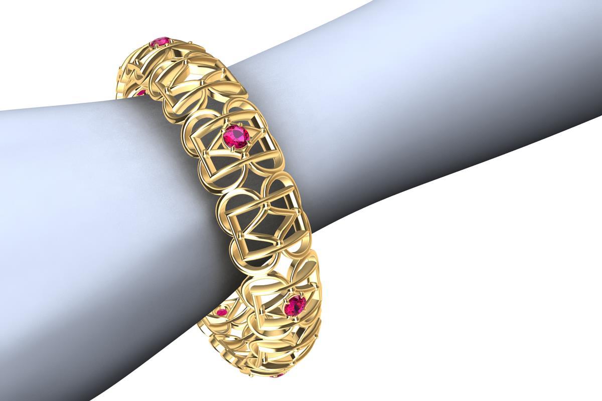 18 Karat Yellow Gold Ruby Rectangle Rhombus Bangle In New Condition For Sale In New York, NY